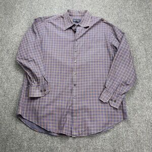 Scott Barber Button Down Long Sleeve Plaid Blue Orange Check Dress Shirt